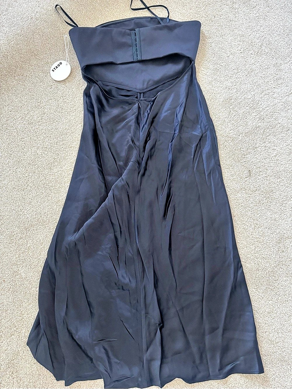STAUD Midi Wayfaring Dress Ruched Strapless Blue Size 10 NWT retails $450 - Picture 9 of 9